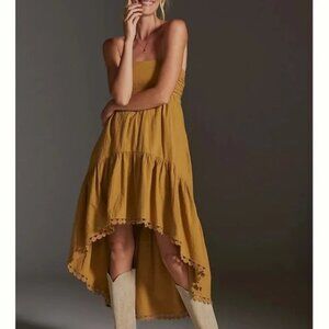 🌾 Maeve Anthropologie Strapless Dress Sz XS | Boho Cotton Hi Low Hem 🧡